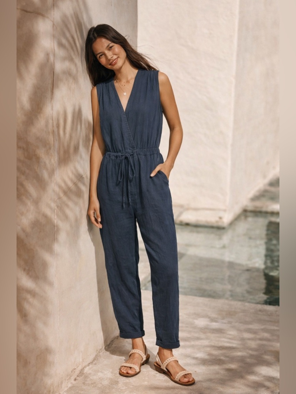 Anthropologie‎ Cloth & Stone Women's Navy Blue Sleeveless Jumpsuit Size S